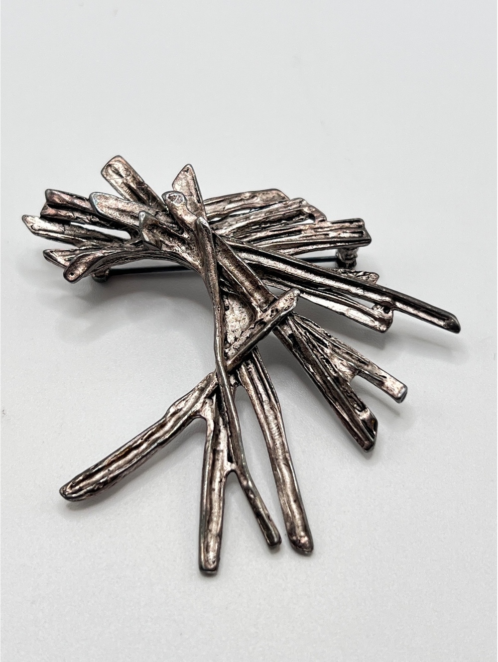 Vintage Modernist Brutalist Silver Tone Branch Twig Brooch Pin